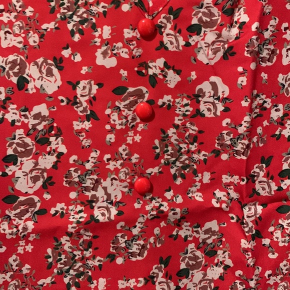 LAST 1️⃣ 🤍Red V-neck Flounce Sleeve Floral Print Top - Picture 7 of 8